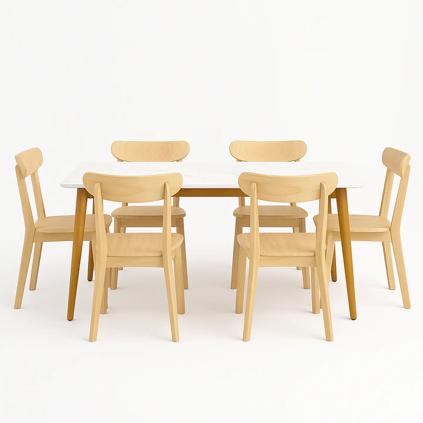 Set Comedor Mesa Rectangular de Cuarzo + Sillas New Soma de Madera Natural 1