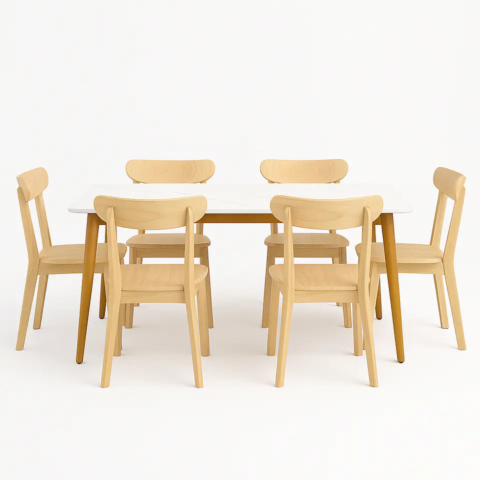 Set Comedor Mesa Rectangular de Cuarzo + Sillas New Soma de Madera Natural 1