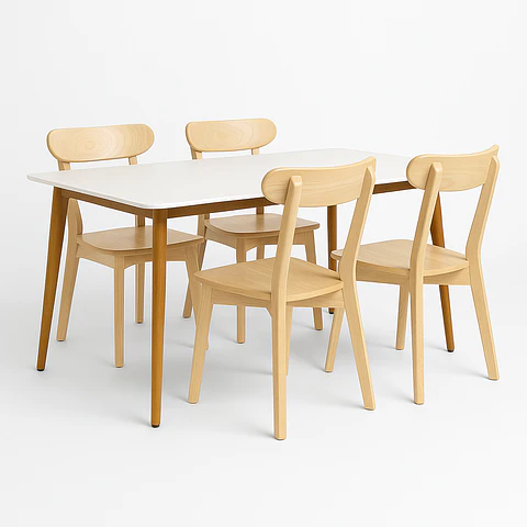Set Comedor Mesa Rectangular de Cuarzo + Sillas New Soma de Madera Natural