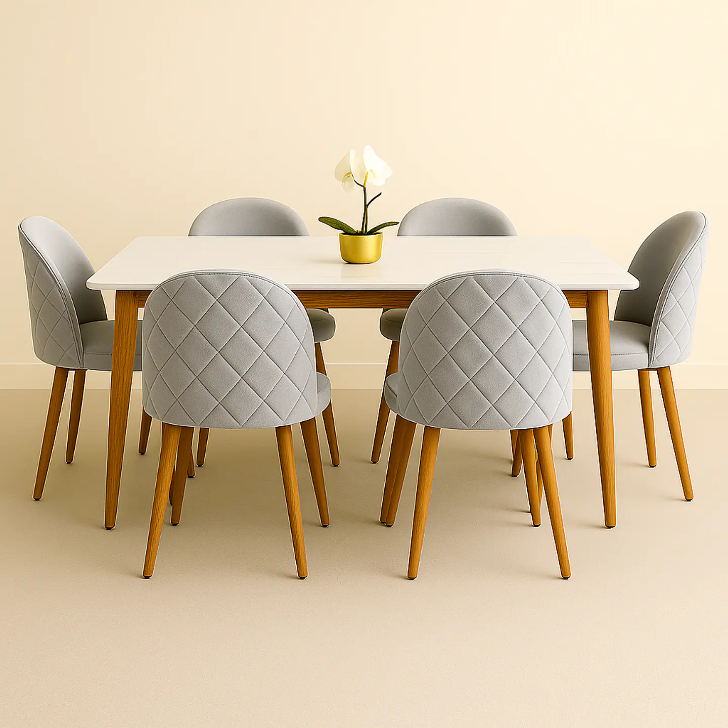 Set Comedor Mesa Rectangular de Cuarzo + Sillas Berna Velvet Oak 1