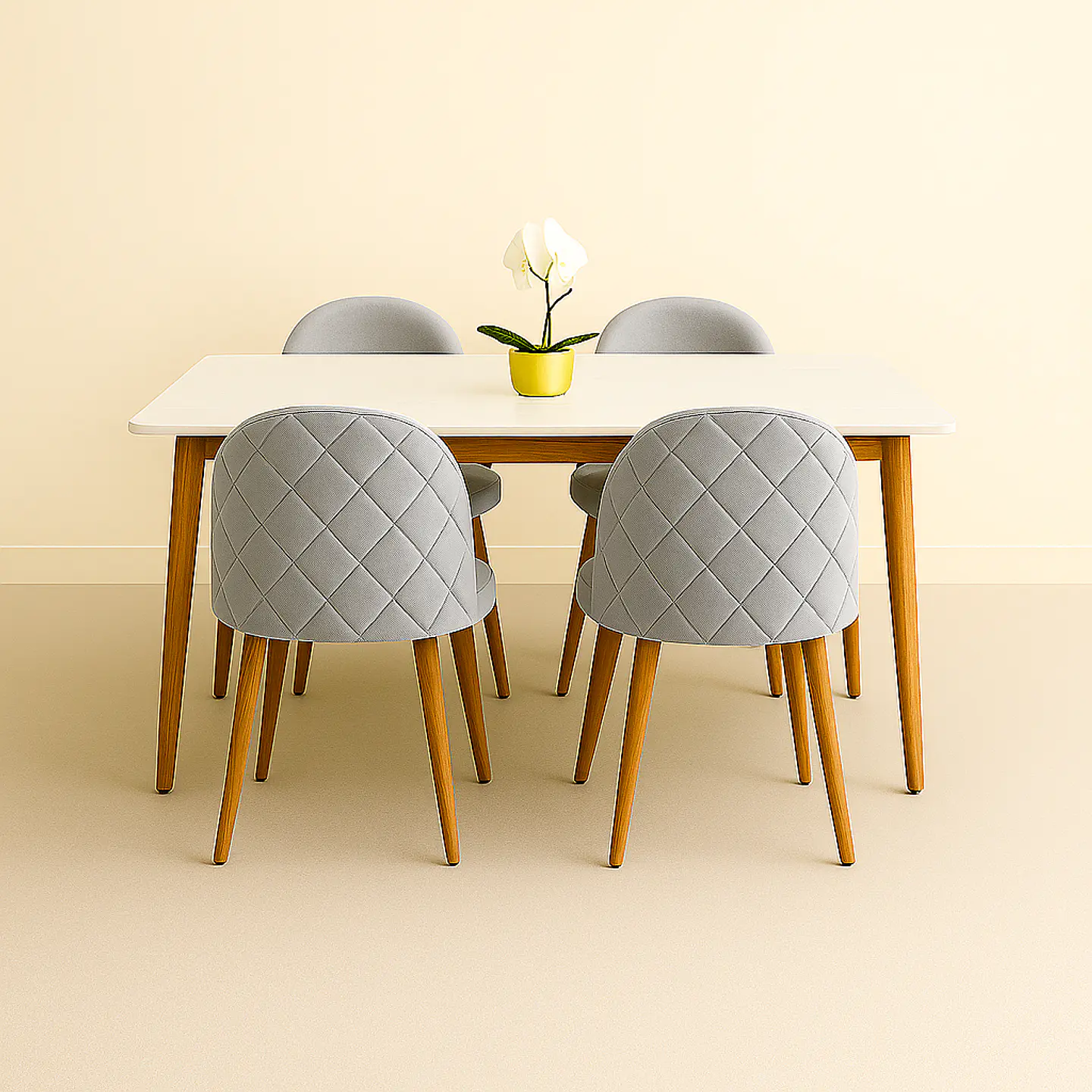 Set Comedor Mesa Rectangular de Cuarzo + Sillas Berna Velvet Oak 4