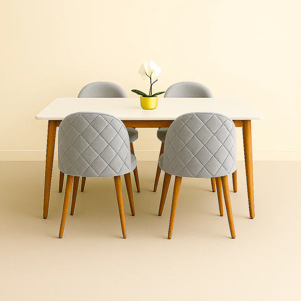 Set Comedor Mesa Rectangular de Cuarzo + Sillas Berna Velvet Oak 4