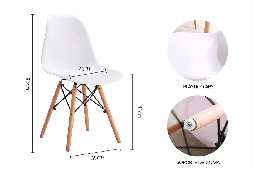 Comedor Redondo 80cm + 4 Sillas Eames Clásicas 8
