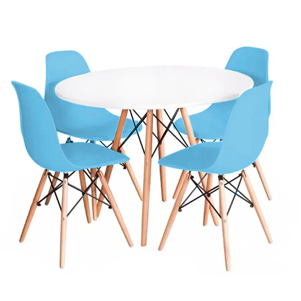 Comedor Redondo 80cm + 4 Sillas Eames Clásicas 4