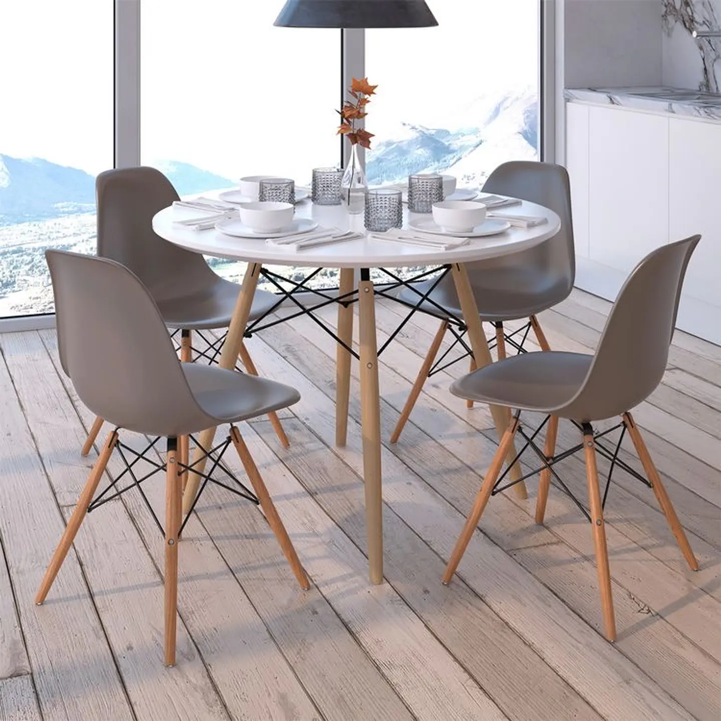 Comedor Redondo 80cm + 4 Sillas Eames Clásicas 9