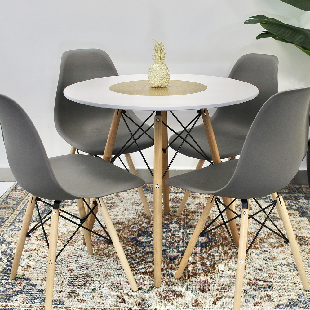 Comedor Redondo 80cm + 4 Sillas Eames Clásicas 3