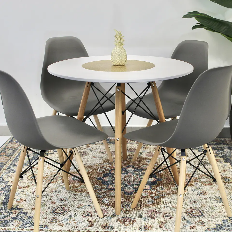 Comedor Redondo 80cm + 4 Sillas Eames Clásicas 3