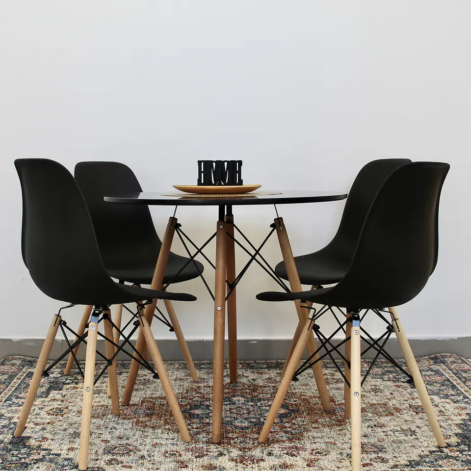 Comedor Redondo 80cm + 4 Sillas Eames Clásicas 2