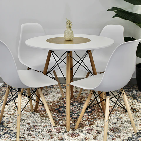Comedor Redondo 80cm + 4 Sillas Eames Clásicas