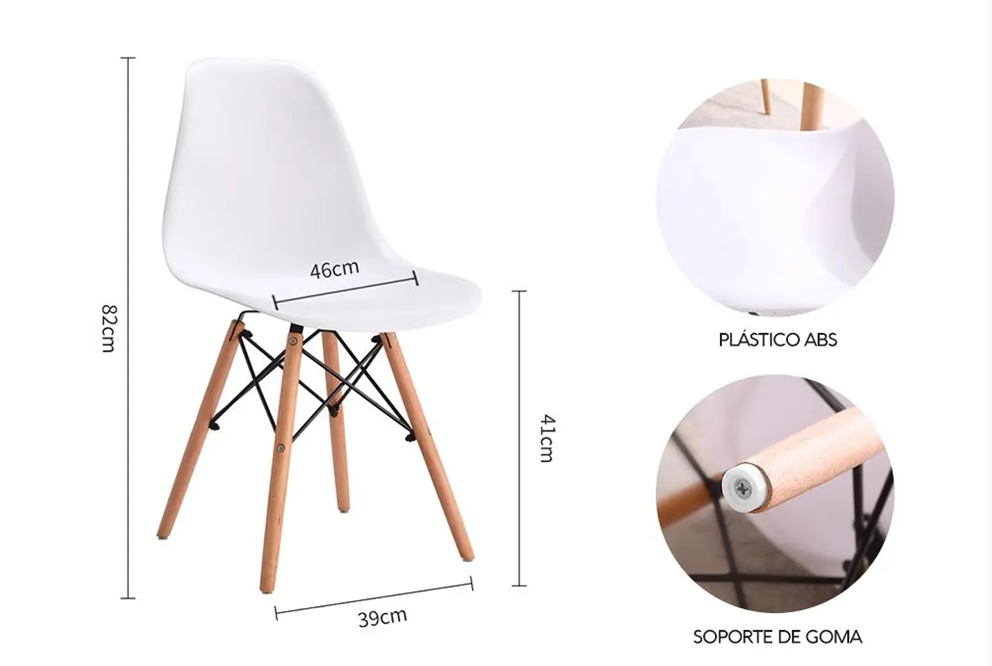 Comedor Redondo Eames Vidrio 80cm + 4 Sillas Eames Clásicas 6