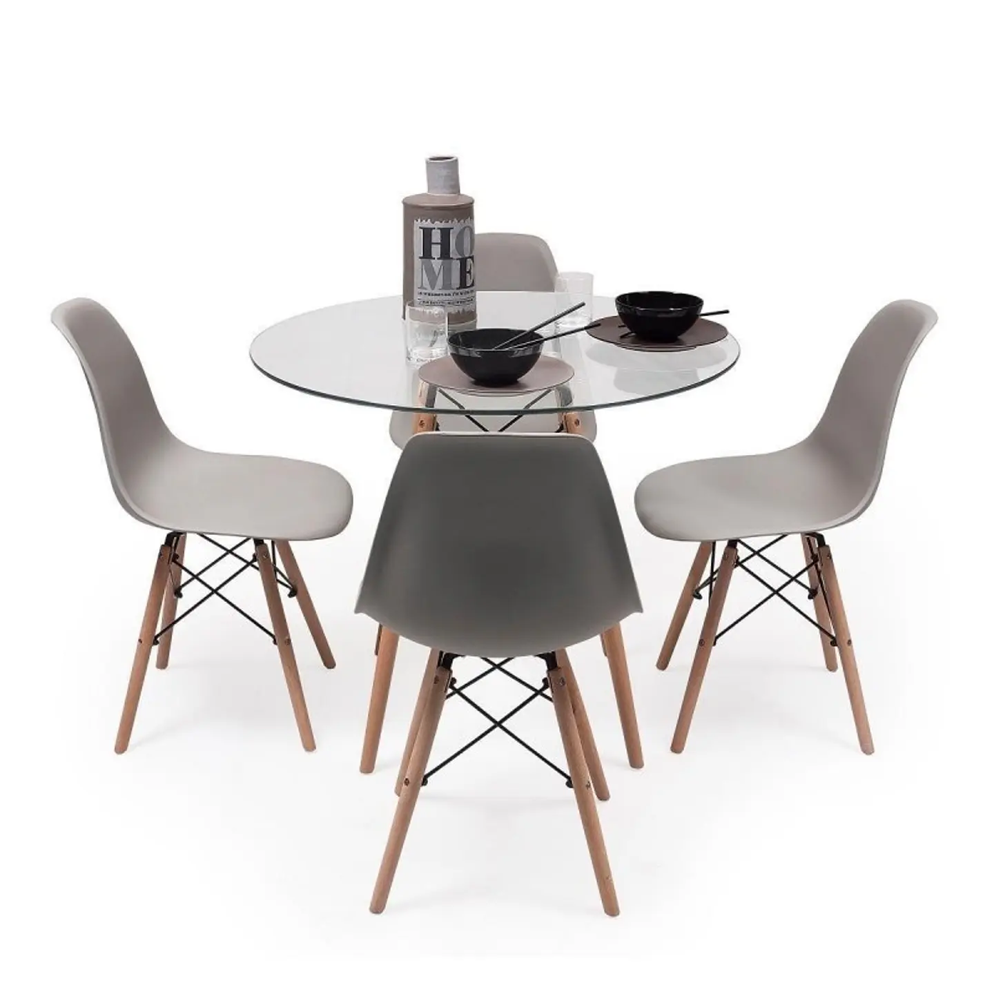 Comedor Redondo Eames Vidrio 80cm + 4 Sillas Eames Clásicas 3