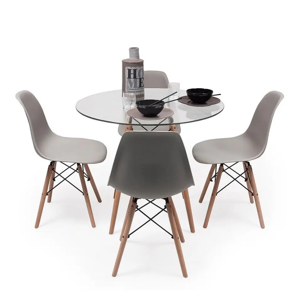 Comedor Redondo Eames Vidrio 80cm + 4 Sillas Eames Clásicas 3