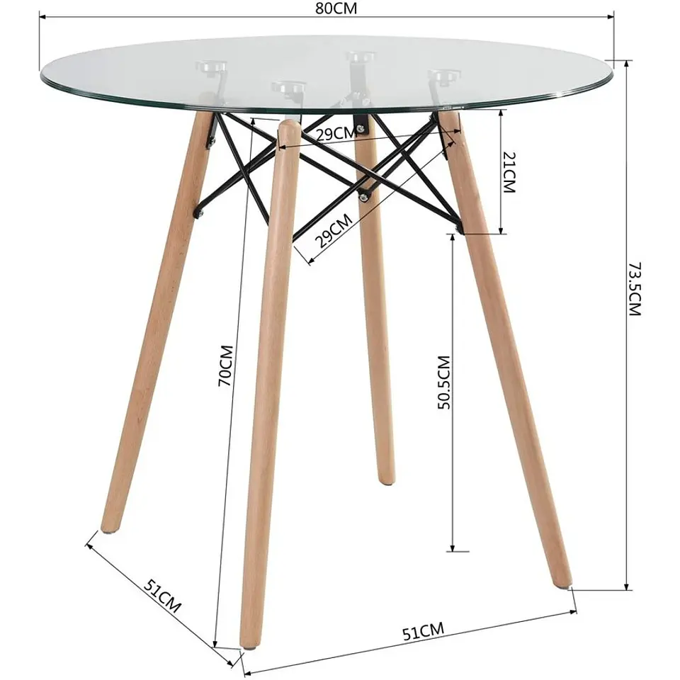 Comedor Redondo Eames Vidrio 80cm + 4 Sillas Eames Clásicas 5