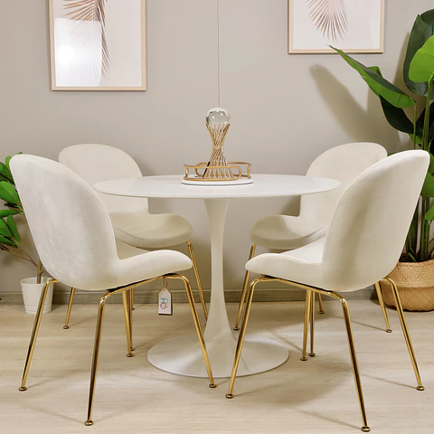 Comedor Redondo Tulip 100cm + 4 Sillas Berta