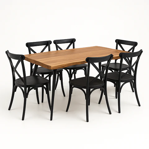 Comedor Rectangular Rusti + Sillas Crossback Basic Negro 