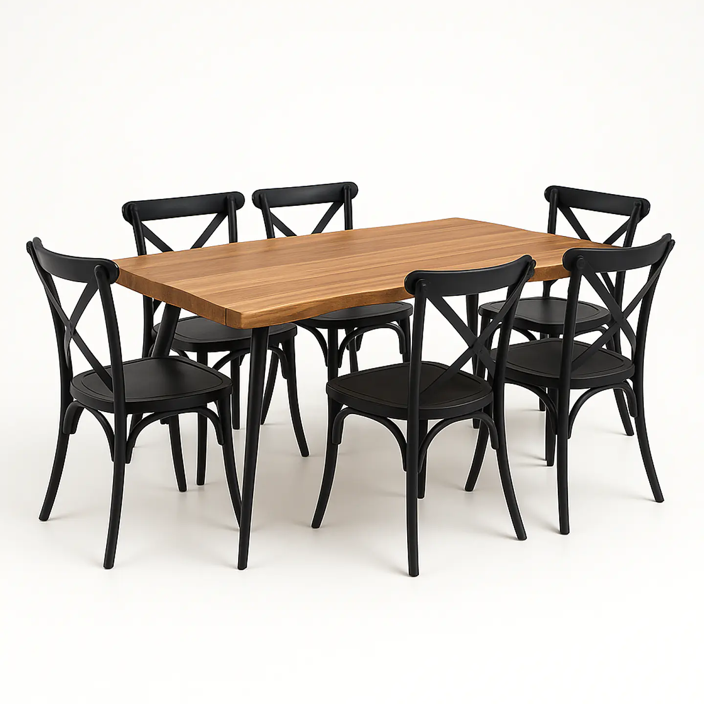 Comedor Rectangular Rusti + Sillas Crossback Basic Negro  2