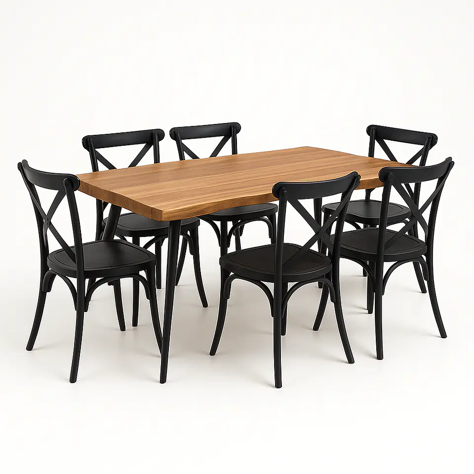 Comedor Rectangular Rusti + Sillas Crossback Basic Negro  2