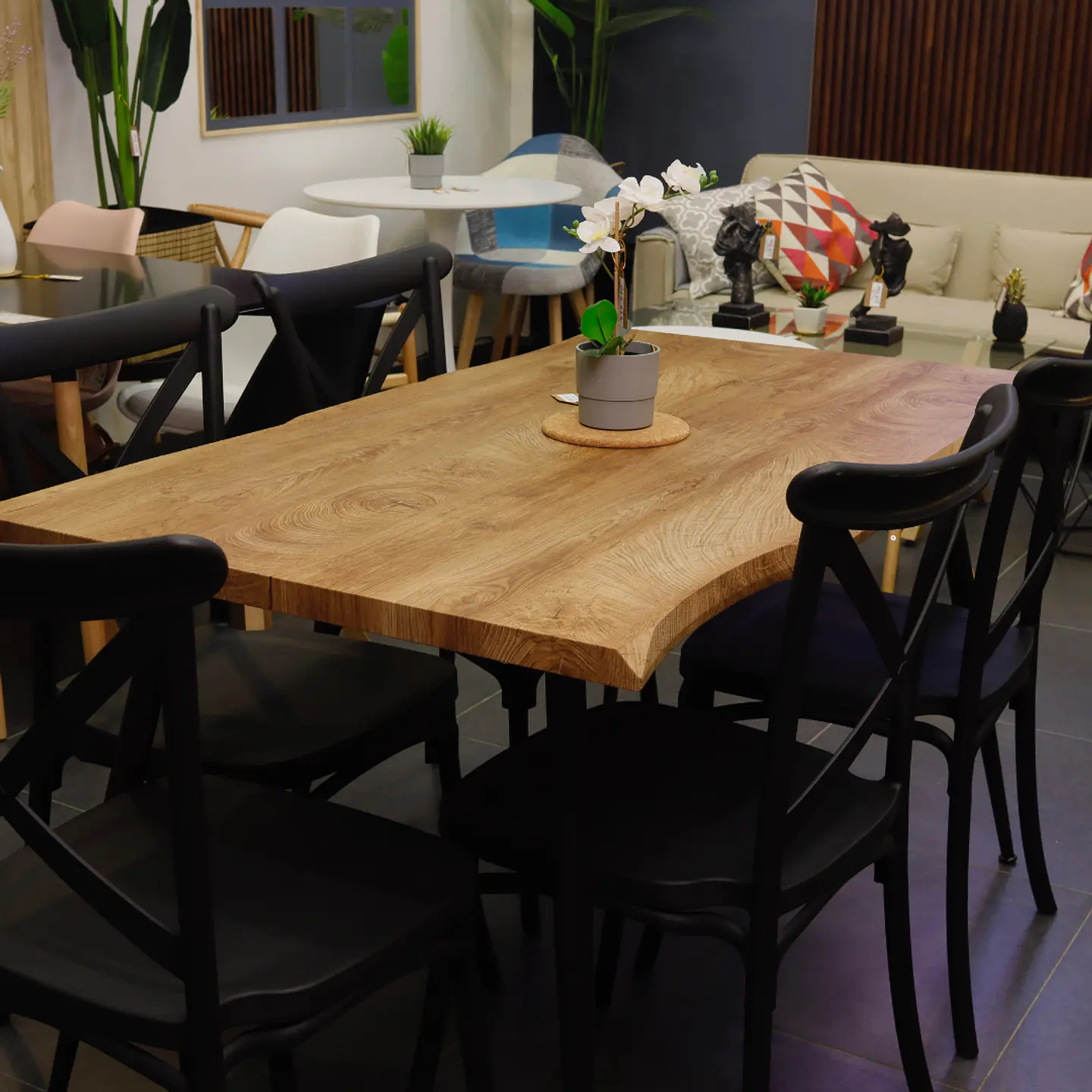 Comedor Rectangular Rusti + Sillas Crossback Basic Negro  6