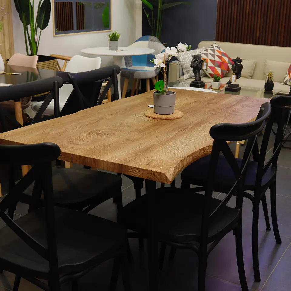 Comedor Rectangular Rusti + Sillas Crossback Basic Negro  6