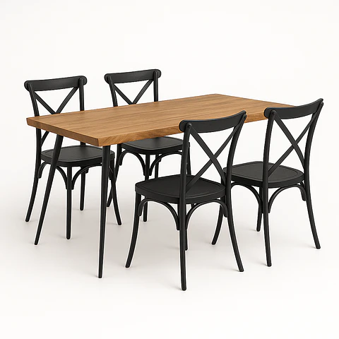 Comedor Rectangular Rusti + Sillas Crossback Basic Negro 