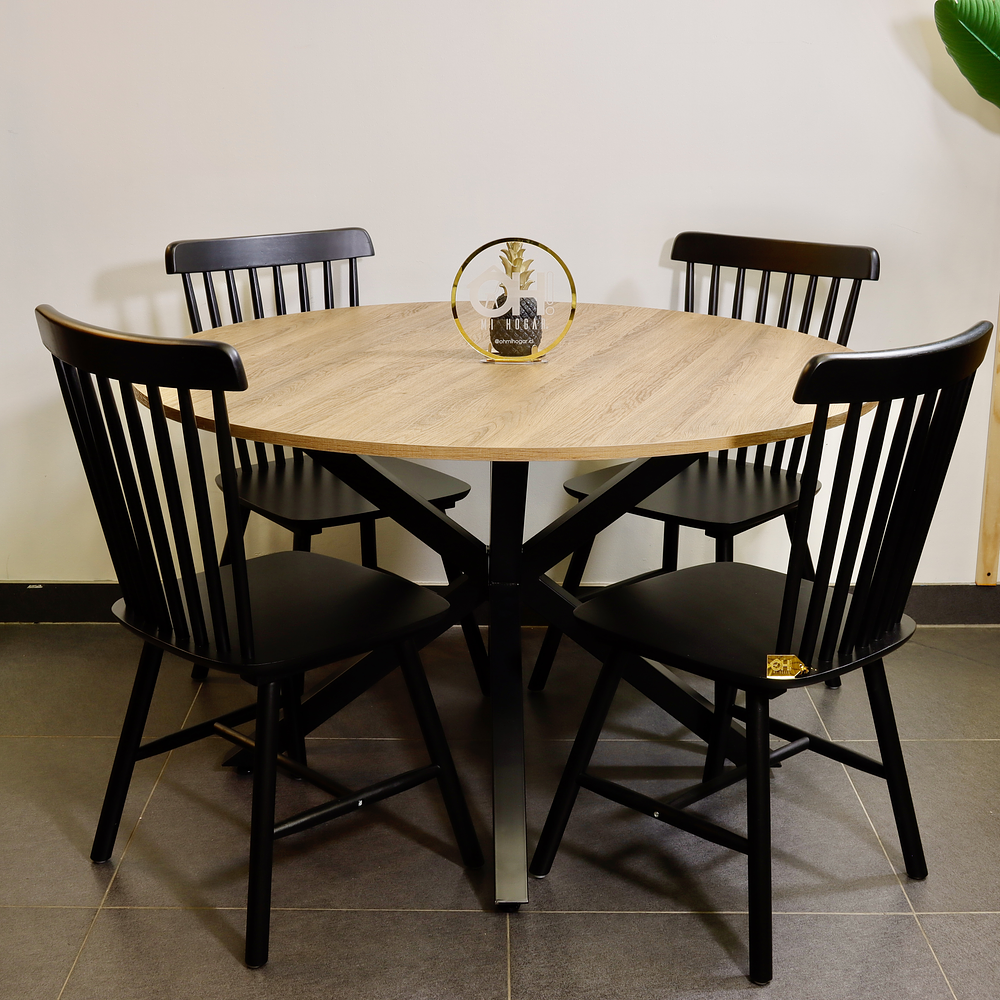 Set Comedor Mesa Ohmioh Redonda + 4 Sillas Windsor Madera 4