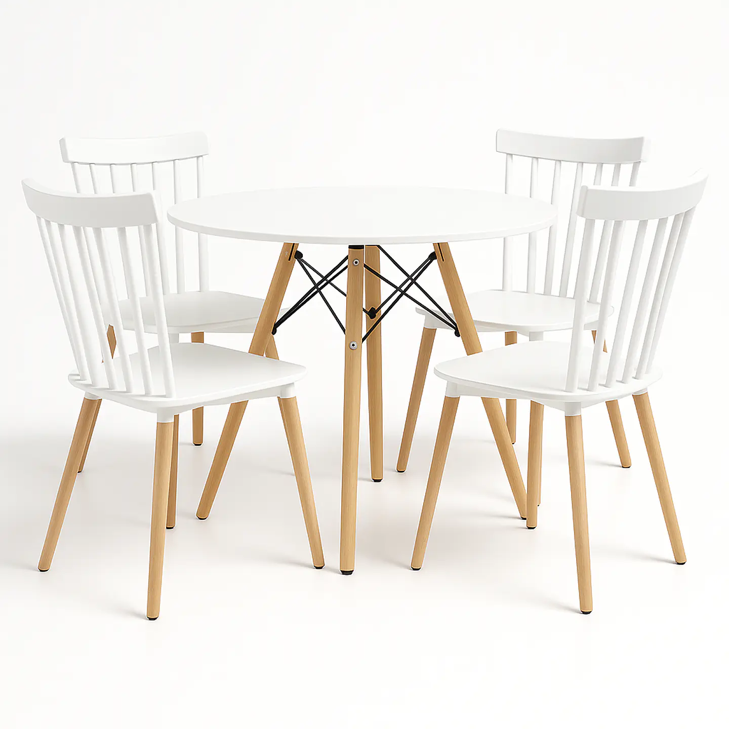 Comedor Redondo Eames de 80cm + 4 Sillas Windsor  1
