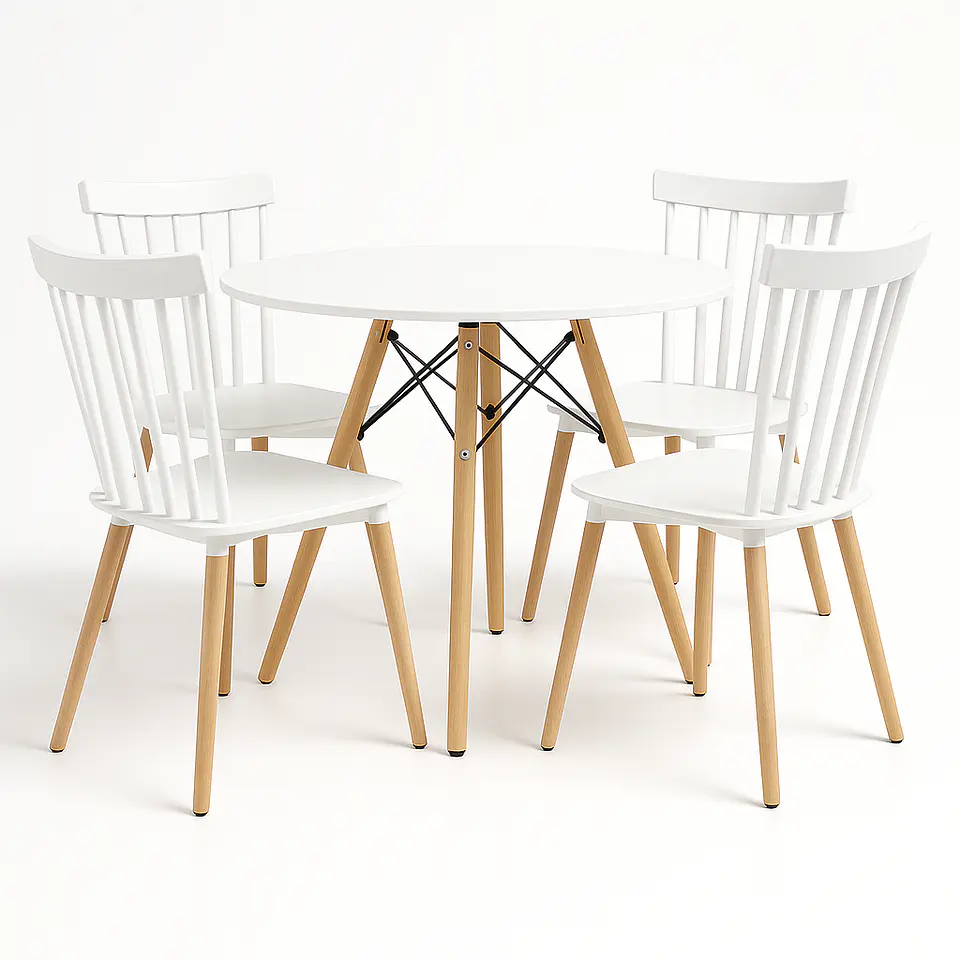 Comedor Redondo Eames de 80cm + 4 Sillas Windsor  1