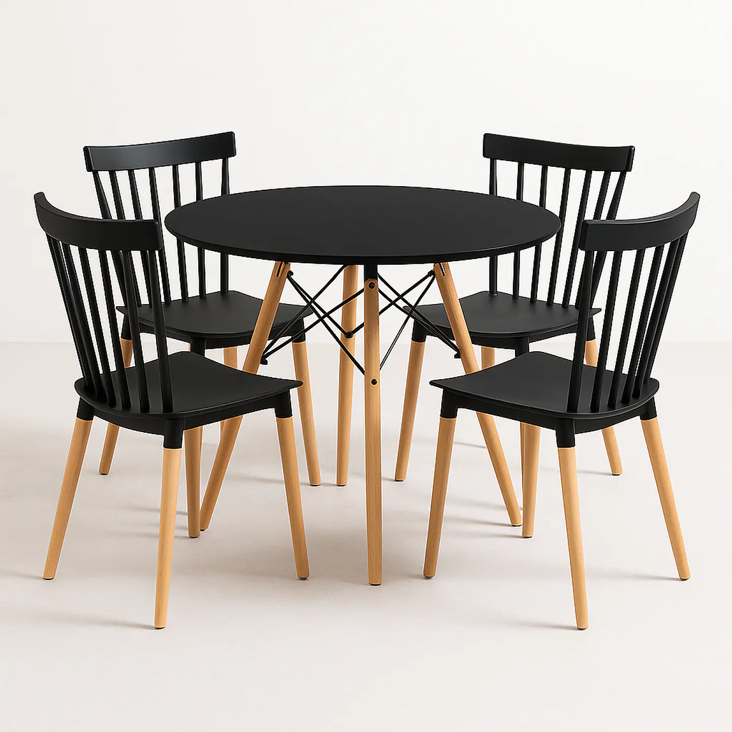 Comedor Redondo Eames de 80cm + 4 Sillas Windsor  2