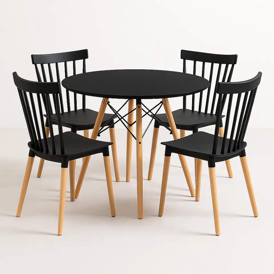 Comedor Redondo Eames de 80cm + 4 Sillas Windsor  2