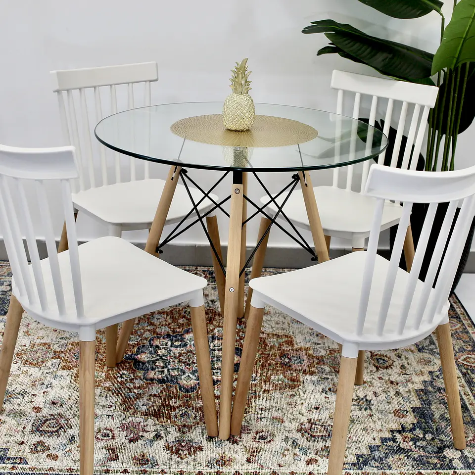 Comedor Redondo de Vidrio de 80cm + 4 Sillas Windsor  1