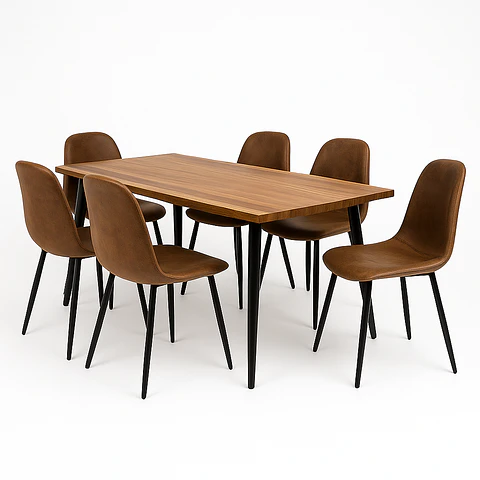 Set Comedor Mesa Rusti Rectangular + Sillas Eames Ecocuero
