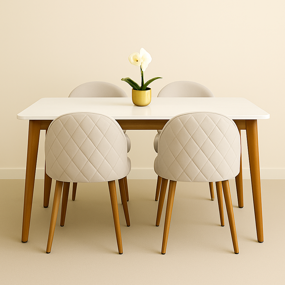 Set Comedor Mesa Rectangular de Cuarzo + Sillas Berna Velvet Oak 5