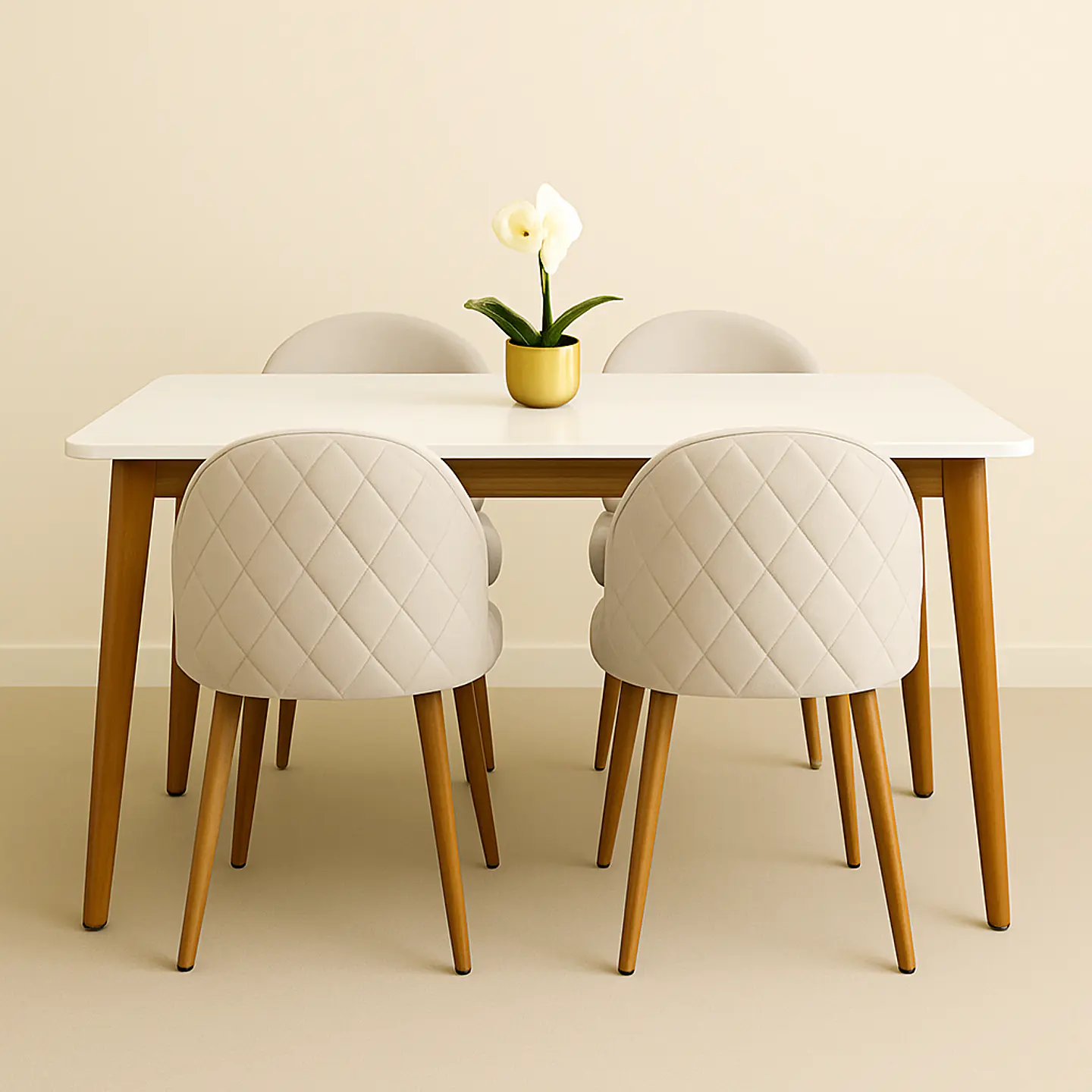 Set Comedor Mesa Rectangular de Cuarzo + Sillas Berna Velvet Oak 5