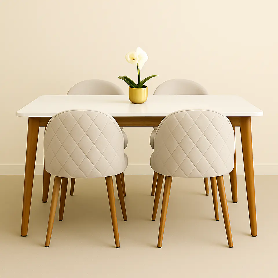 Set Comedor Mesa Rectangular de Cuarzo + Sillas Berna Velvet Oak 5