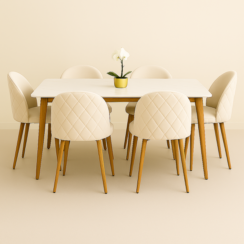 Set Comedor Mesa Rectangular de Cuarzo + Sillas Berna Velvet Oak 2