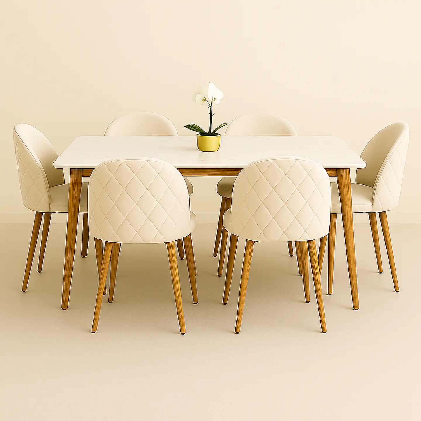 Set Comedor Mesa Rectangular de Cuarzo + Sillas Berna Velvet Oak 2