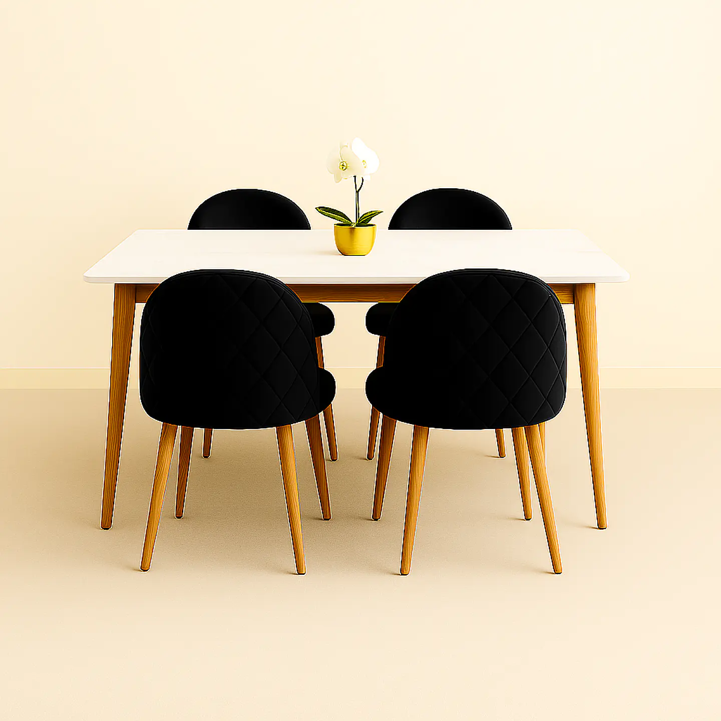 Set Comedor Mesa Rectangular de Cuarzo + Sillas Berna Velvet Oak 6