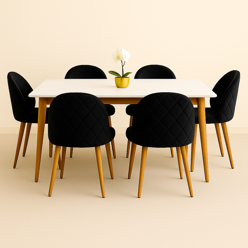 Set Comedor Mesa Rectangular de Cuarzo + Sillas Berna Velvet Oak 3