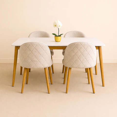 Set Comedor Mesa Rectangular de Cuarzo + Sillas Berna Lino Oak