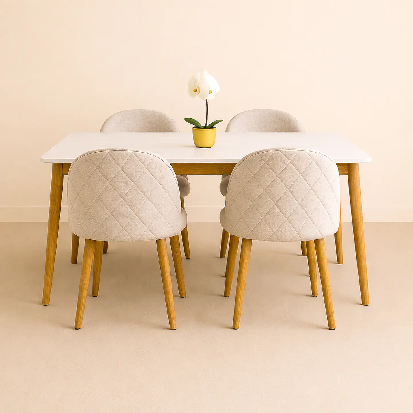Set Comedor Mesa Rectangular de Cuarzo + Sillas Berna Lino Oak 1