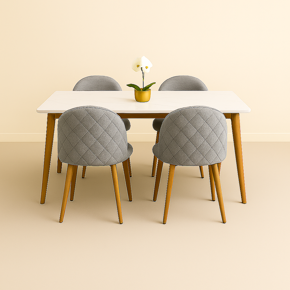 Set Comedor Mesa Rectangular de Cuarzo + Sillas Berna Lino Oak 2