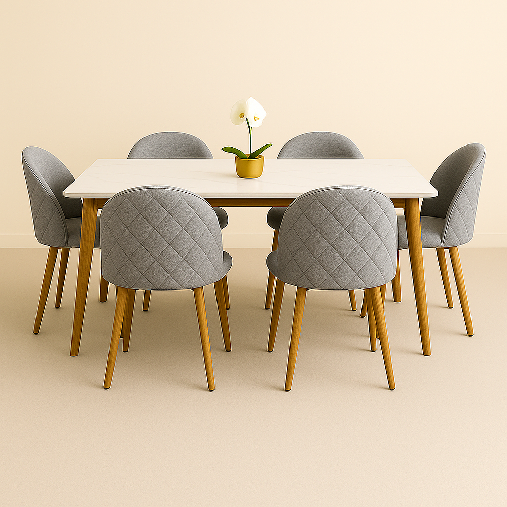 Set Comedor Mesa Rectangular de Cuarzo + Sillas Berna Lino Oak 3