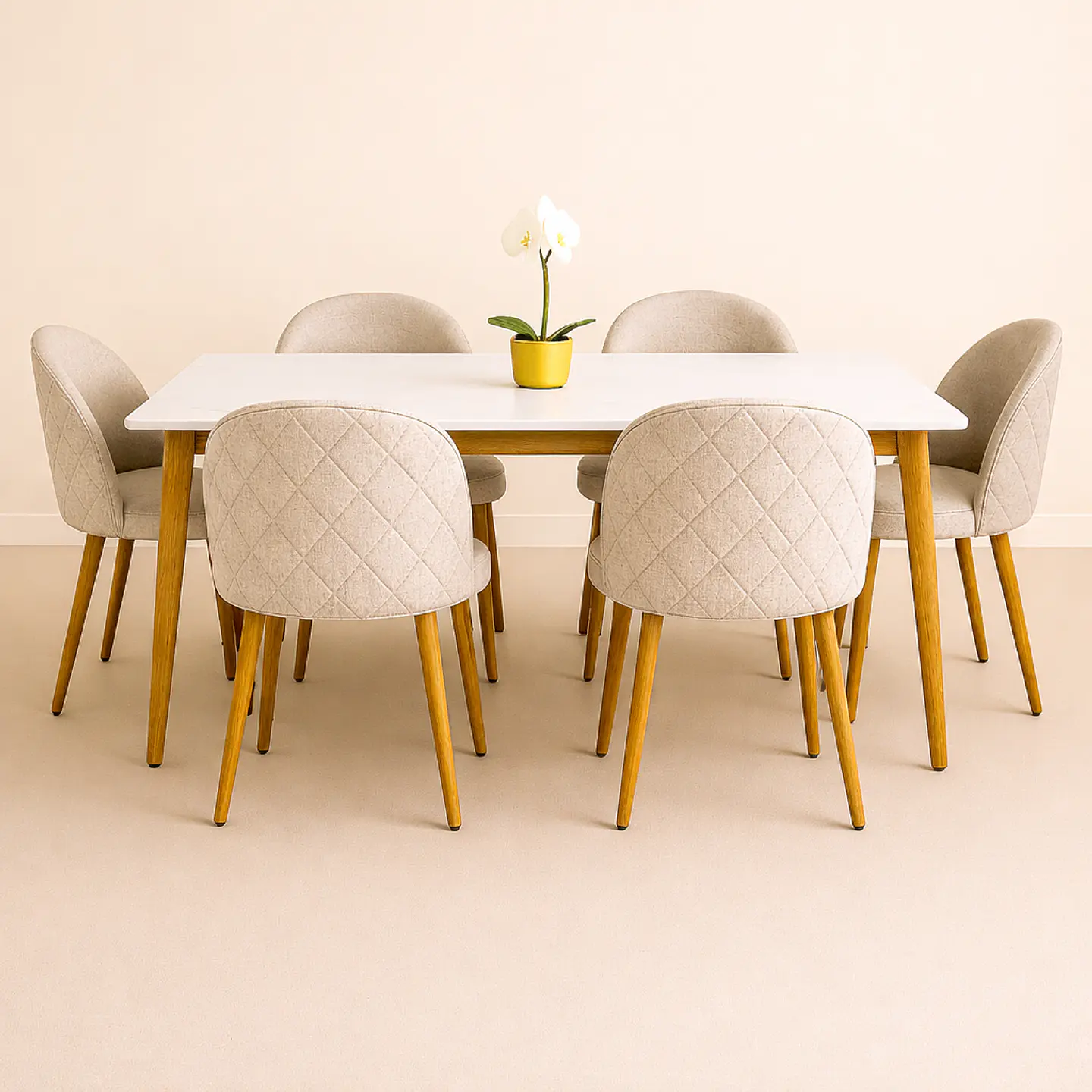 Set Comedor Mesa Rectangular de Cuarzo + Sillas Berna Lino Oak 4