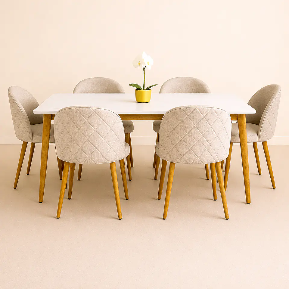 Set Comedor Mesa Rectangular de Cuarzo + Sillas Berna Lino Oak 4