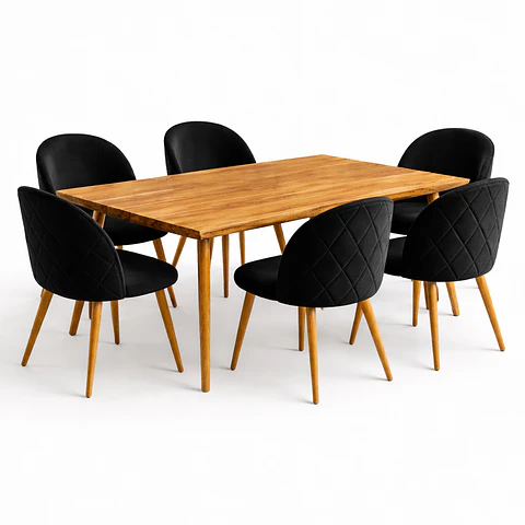 Set Comedor Mesa Rusti Rectangular PW + Sillas Berna Oak Velvet