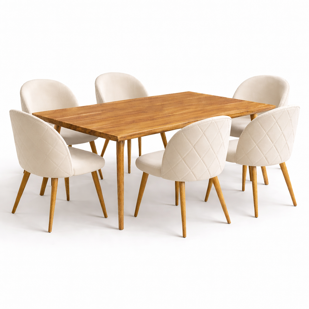 Set Comedor Mesa Rusti Rectangular PW + Sillas Berna Oak Velvet 2