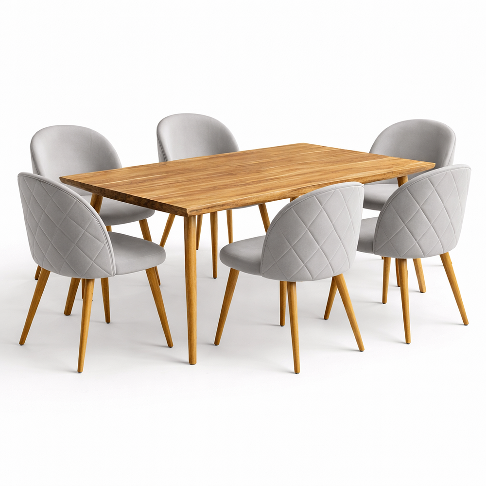 Set Comedor Mesa Rusti Rectangular PW + Sillas Berna Oak Velvet 3
