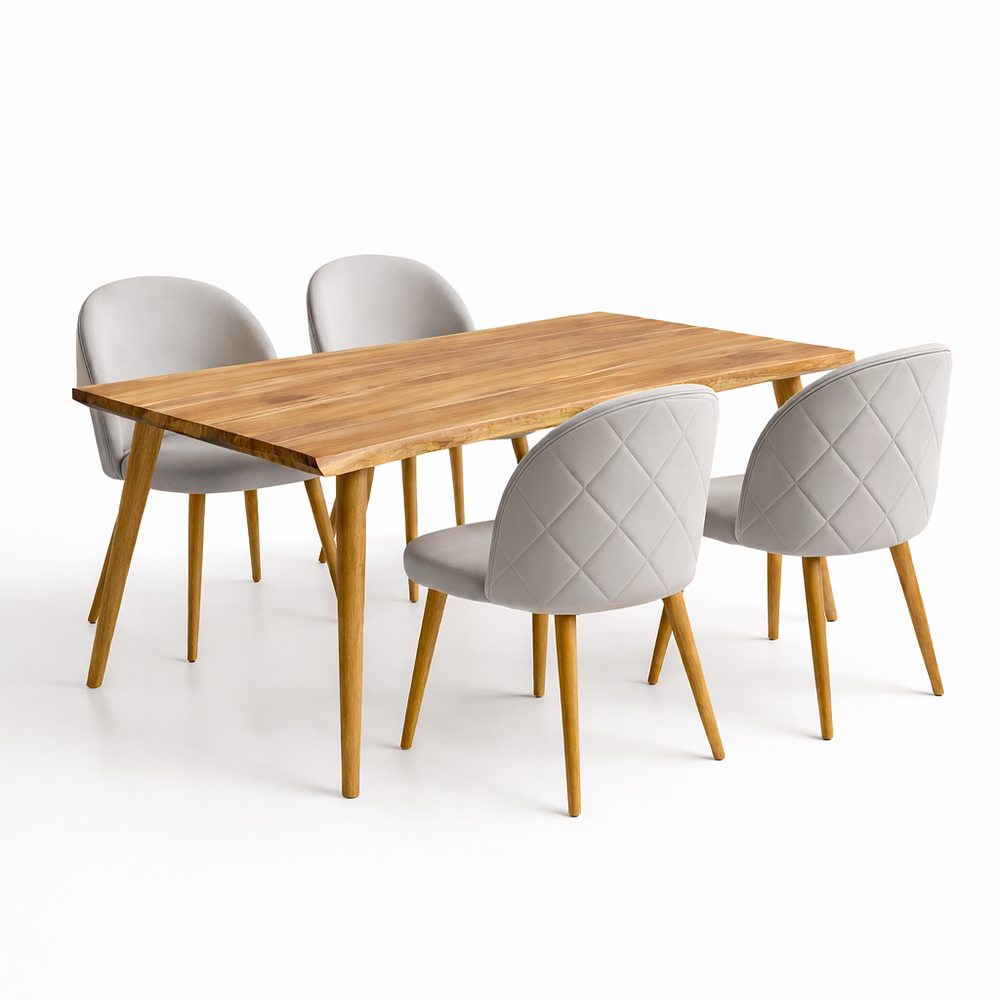 Set Comedor Mesa Rusti Rectangular PW + Sillas Berna Oak Velvet 6