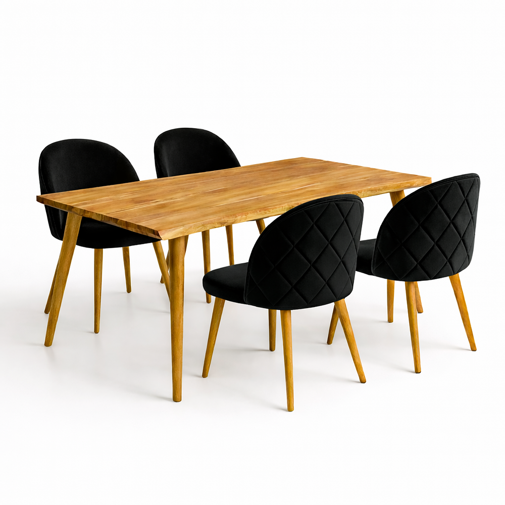 Set Comedor Mesa Rusti Rectangular PW + Sillas Berna Oak Velvet 4