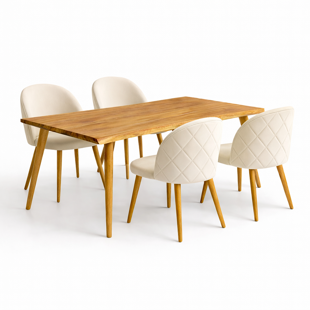 Set Comedor Mesa Rusti Rectangular PW + Sillas Berna Oak Velvet 5